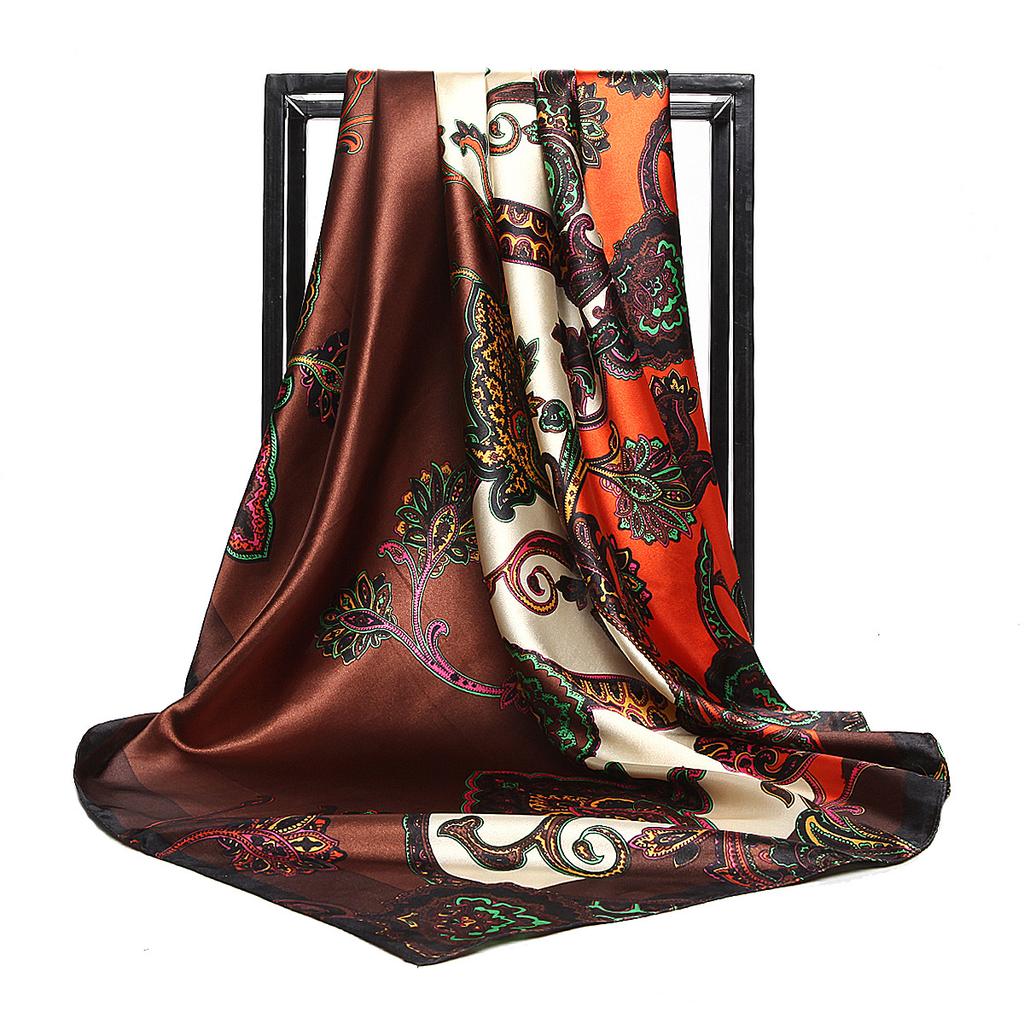 Popular Silk Scarves Fashion New Bohemian Cashew Slicing Ladies Simulation Silk Scarf 90X90Cm Square Scarf Muslim Headscarf