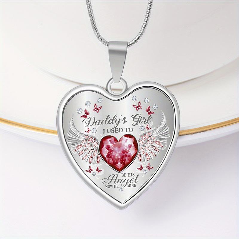 12 Months Angel Wings Daddys Girl Heart Pendant Necklace Birthday Gifts For Daugher Epoxy Jewelry