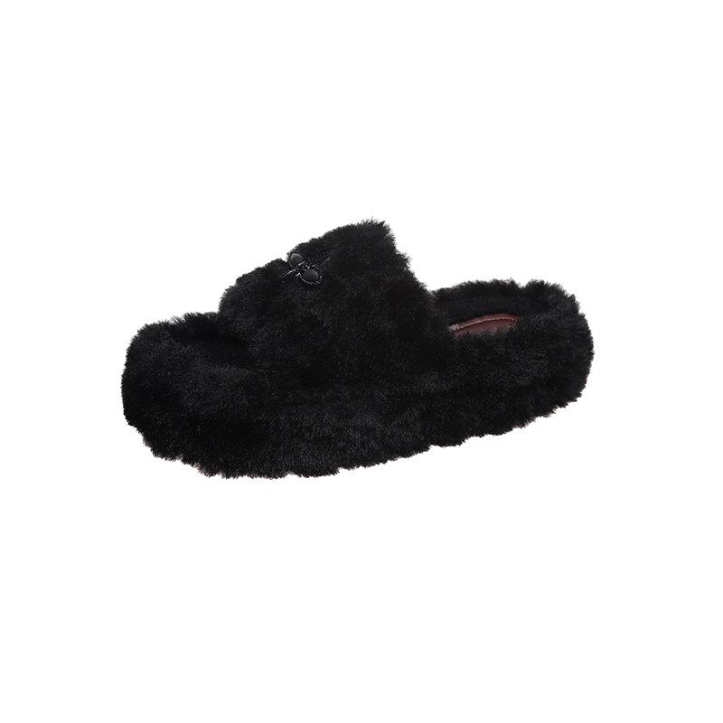 Fashion thick-bottomed shit-stepping fluffy slippers for women to wear autumn and winter new ins wind one-word cotton slippers