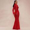 2025 Spring Mesh Lace High Neck Long Sleeve Women's Slim Fit Evening Gown