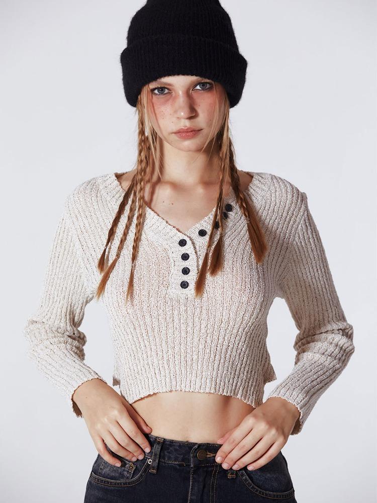 Cool Kitten Button Waist Strap Knit Beige/Free