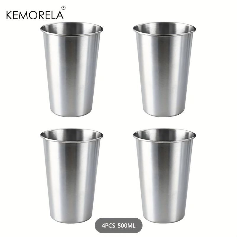 KEMORELA 4PCS Stainless Steel Cups 300/400/500ML Stainless Steel Tumblers Pint Camping Cups Drinking Glasses Stackable Metal Cup
