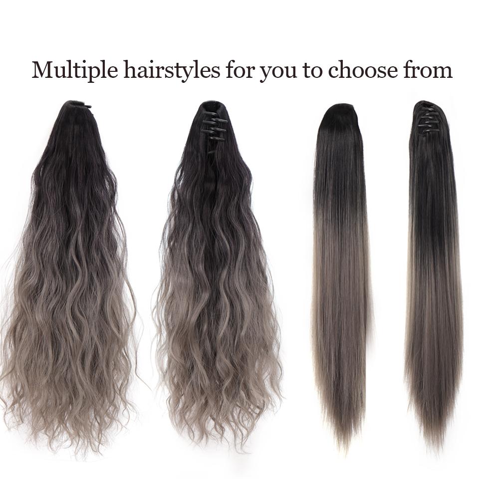 22Inch Synthetic Long Curly Claw Ponytail Clip In Hair Extension Black Highlight Blue Ponytail Hairpiece Wig For Women