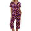 Women Two Piece Set Halloween Print Short Sleeve Top Seven Quarter Pants Casual Lounge Pajama Set for Daily Wear