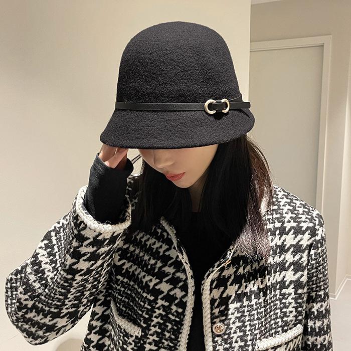

Single retro dome woolen top hat women s autumn and winter fashion wool knitted hat bucket hat basin hat Adult (56-58cm) чорний