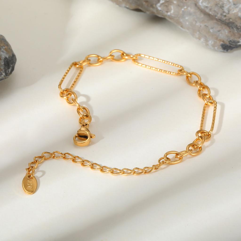 Vnox Paperclip Handmade Link Chain Bracelets,Gold Plated Stainless Steel Simple Bracelet Necklace Sets,For Women Fashion Jewelry