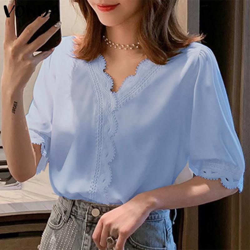 

VONDA Летние женские топы с пышными рукавами и короткими рукавами