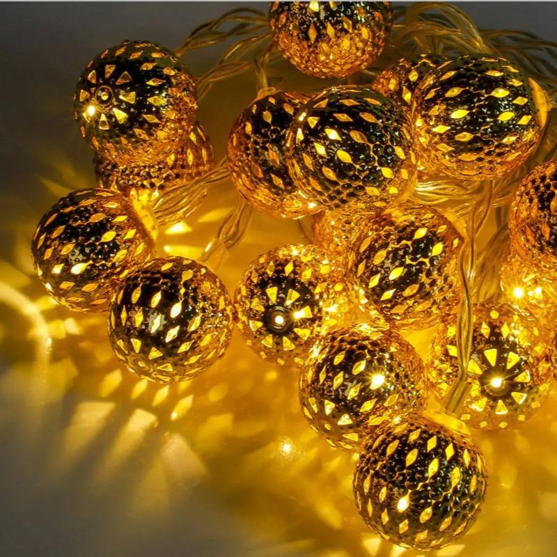 LED Moroccan Fairy Lights Battery Operated Gold Globe String Lights For Home Outdoor Wedding Party Festival Decoration 10/20/40LEDs