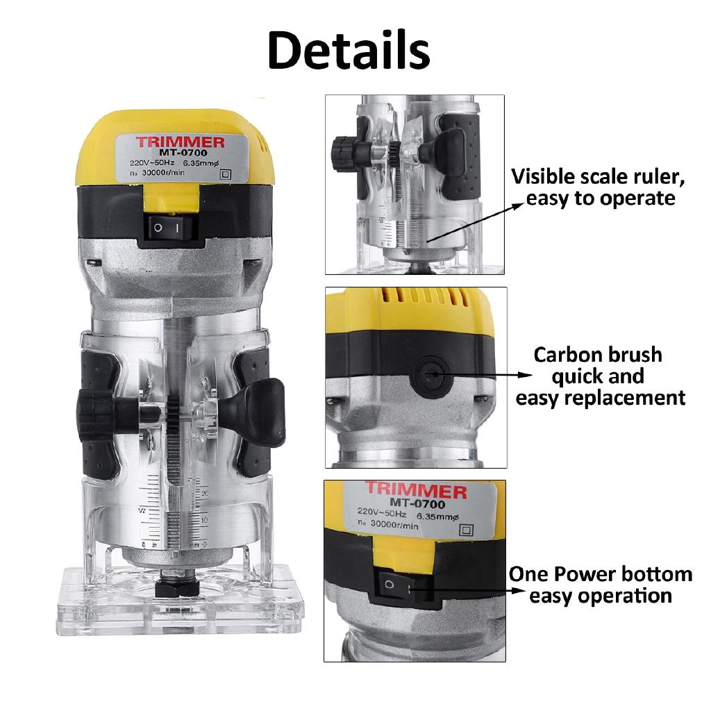 220V Electric Hand Trimmer Wood Router 2200W 6.35mm Woodworking Laminator Carpentry Trimming Cutting Carving Machine