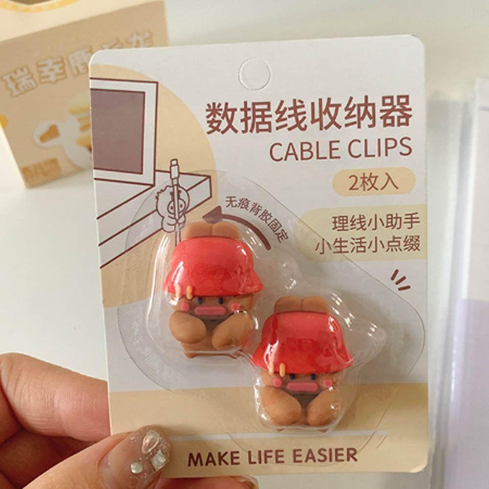 2Pcs Desk Organizer Cartoon Cable Holder PVC Cable Clamp Kawaii Cute Cartoon Clamp Clips