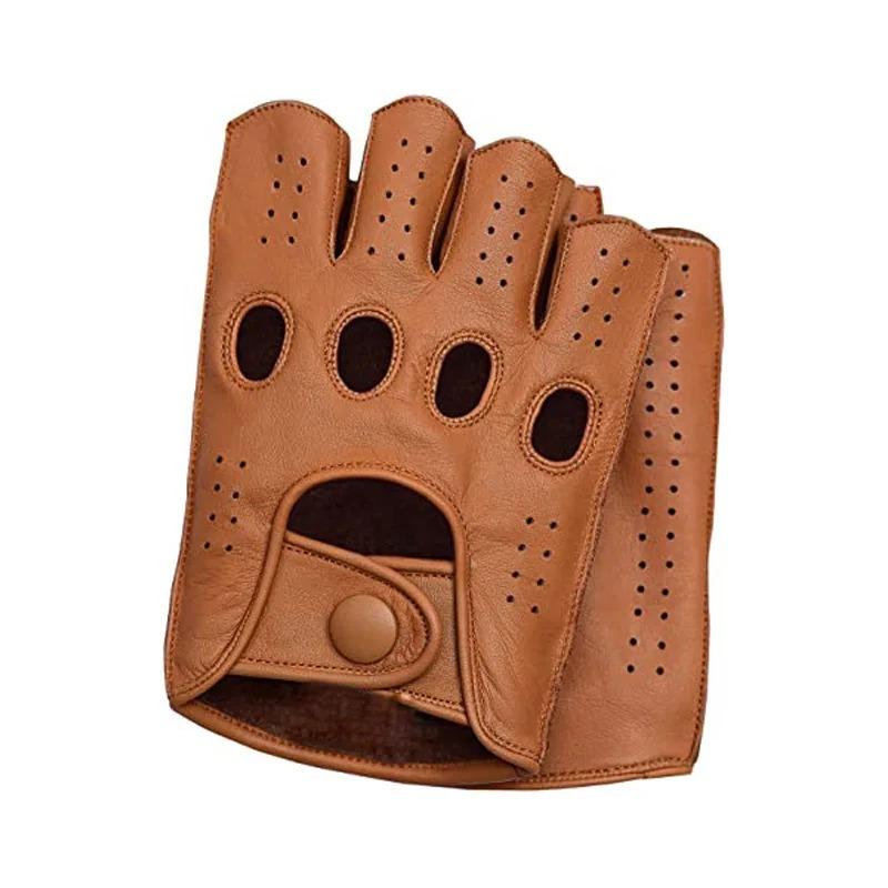 High Quality New Half Finger Men Genuine Leather Gloves Goatskin Gloves Fashion Men Breathable Driving Gloves Male Mittens