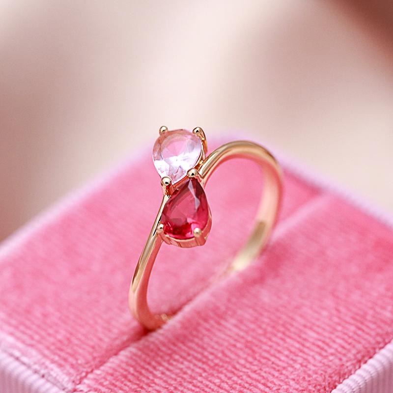 Kienl New Red With Pink Natural Zircon Rings For Women  Rose Gold Simple Slim Romantic Fashion Jewelry Gift For Girl Friend