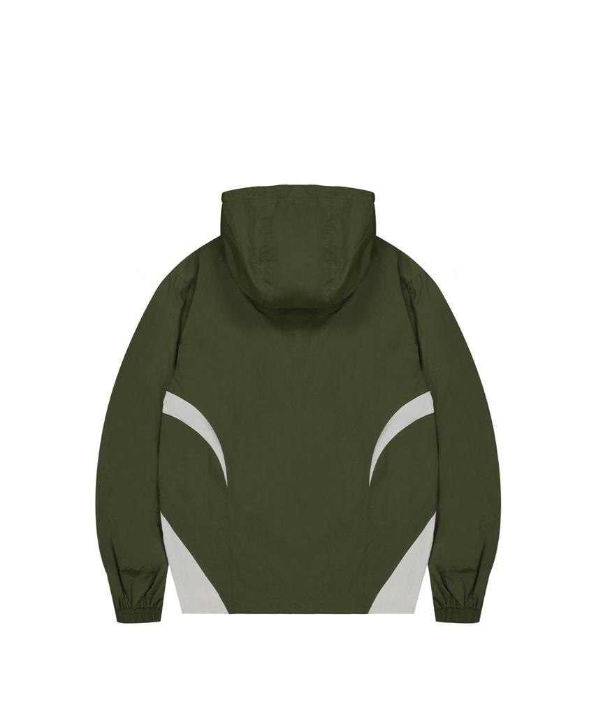 STANDARDERROR 87-Stan267 Nylon Shoulder Track Color Block Curved Hood Windbreaker Khaki