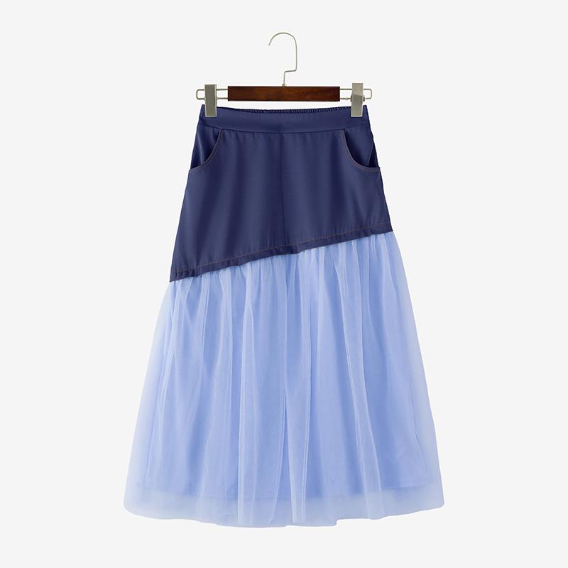 ZANZEA Women Elastic Waist Casual Splice Loose tTulle Skirt S