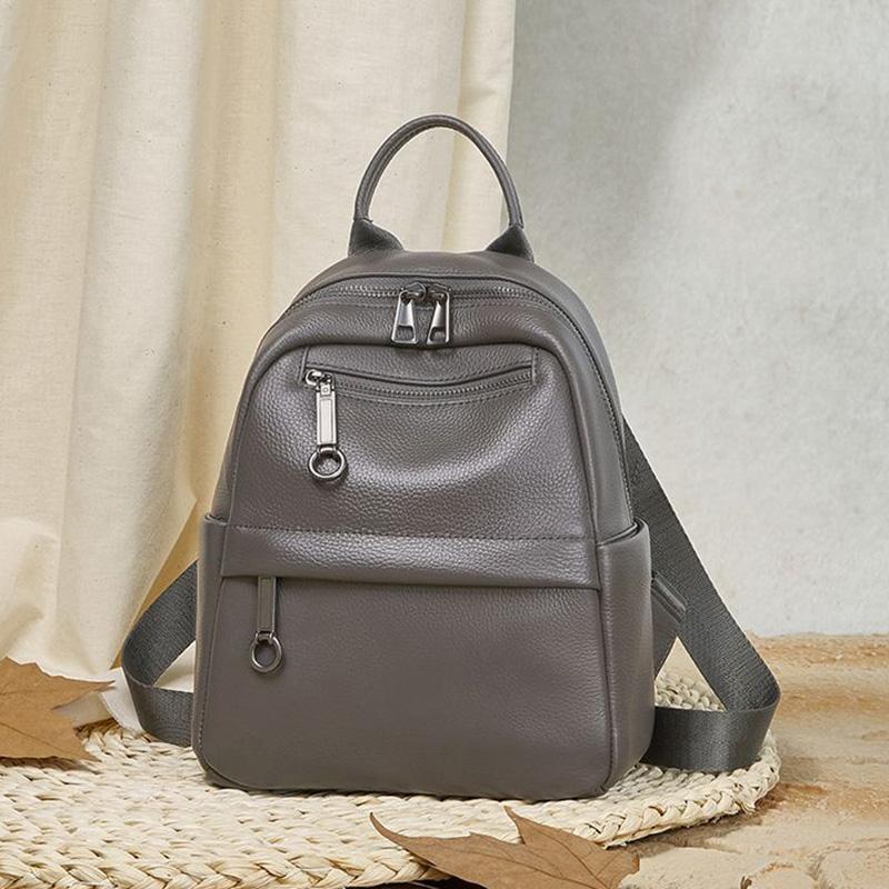 Premium Cowhide Leather Backpack for Ladies - Multi-pocket Casual Backpack