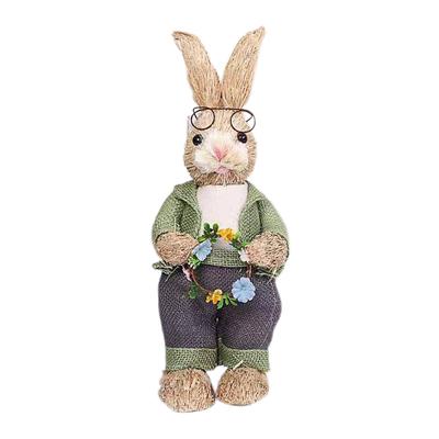 Artificial Simulated Straw Bunny Cute Easter Straw Rabbit Figurines Easter Bunny Props Home