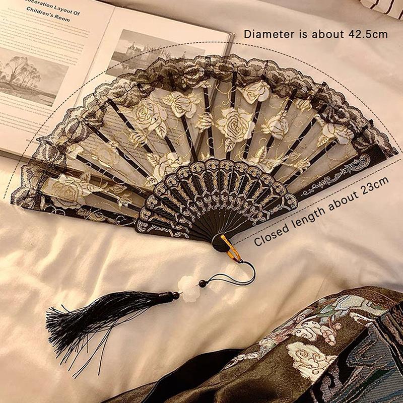 Lace Decorative Fans Folding Hand Fan Black White Dancing Fans Wedding Party Stage Performance Fan Gifts For Guest