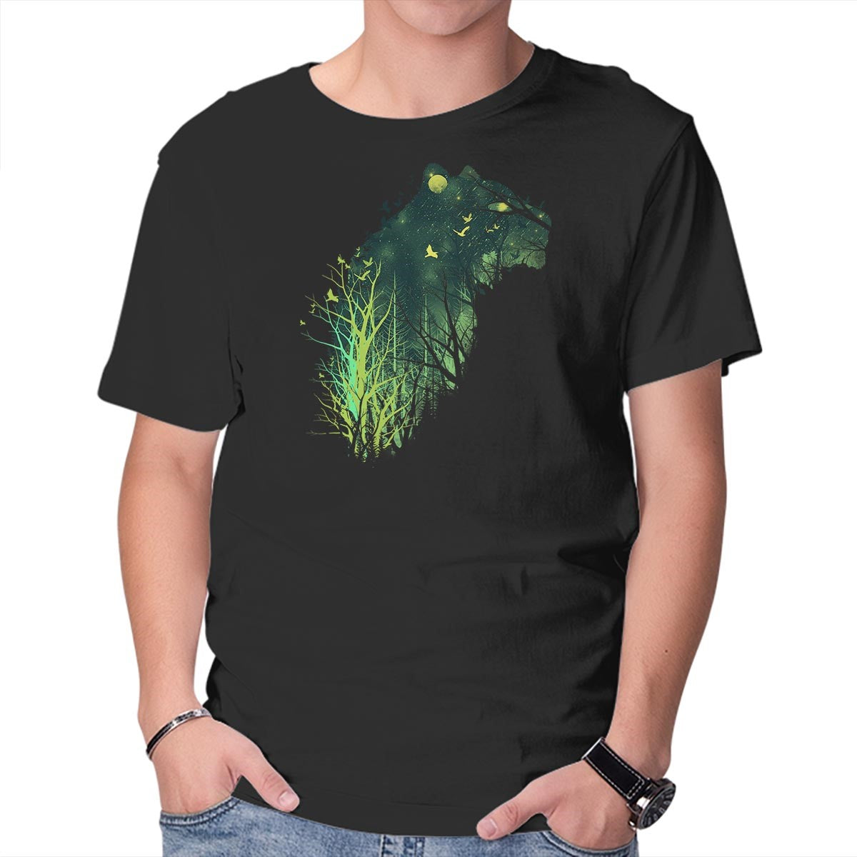 Unisex Crew Neck T-Shirt Space Tiger Graphic Short Sleeve Casual Tee L