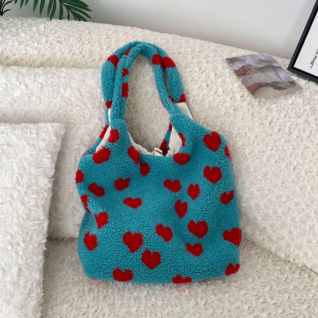 Winter Plaid Women's Plush Shoulder Bags Vintage Leopard Ladies Furry Handbags Large Capacity Female Faux Lamb Wool Tote Bag