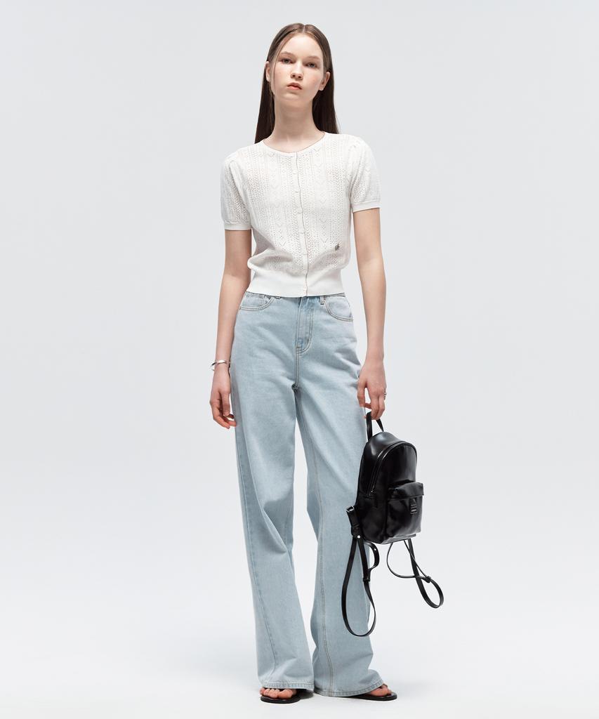 Citybreeze Scalloped Puff Short Sleeve Cardigan_White