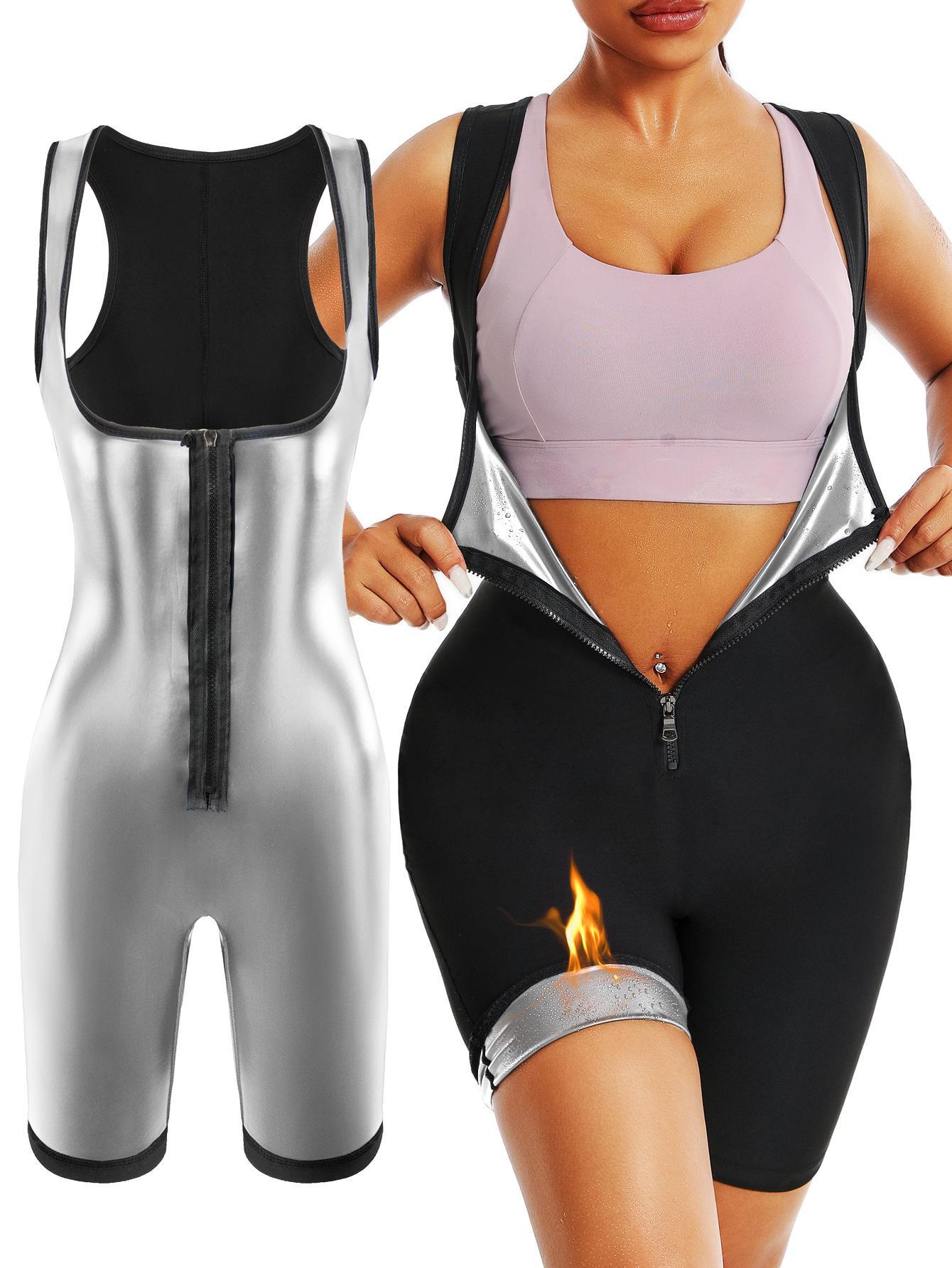 

Транскордонний жіночий комбінезон для корекції фігури – спортивне спорядження для фітнесу, що сприяє потовиділенню, підтяжці грудей і талії, орієнтоване на живіт XXXL срібний