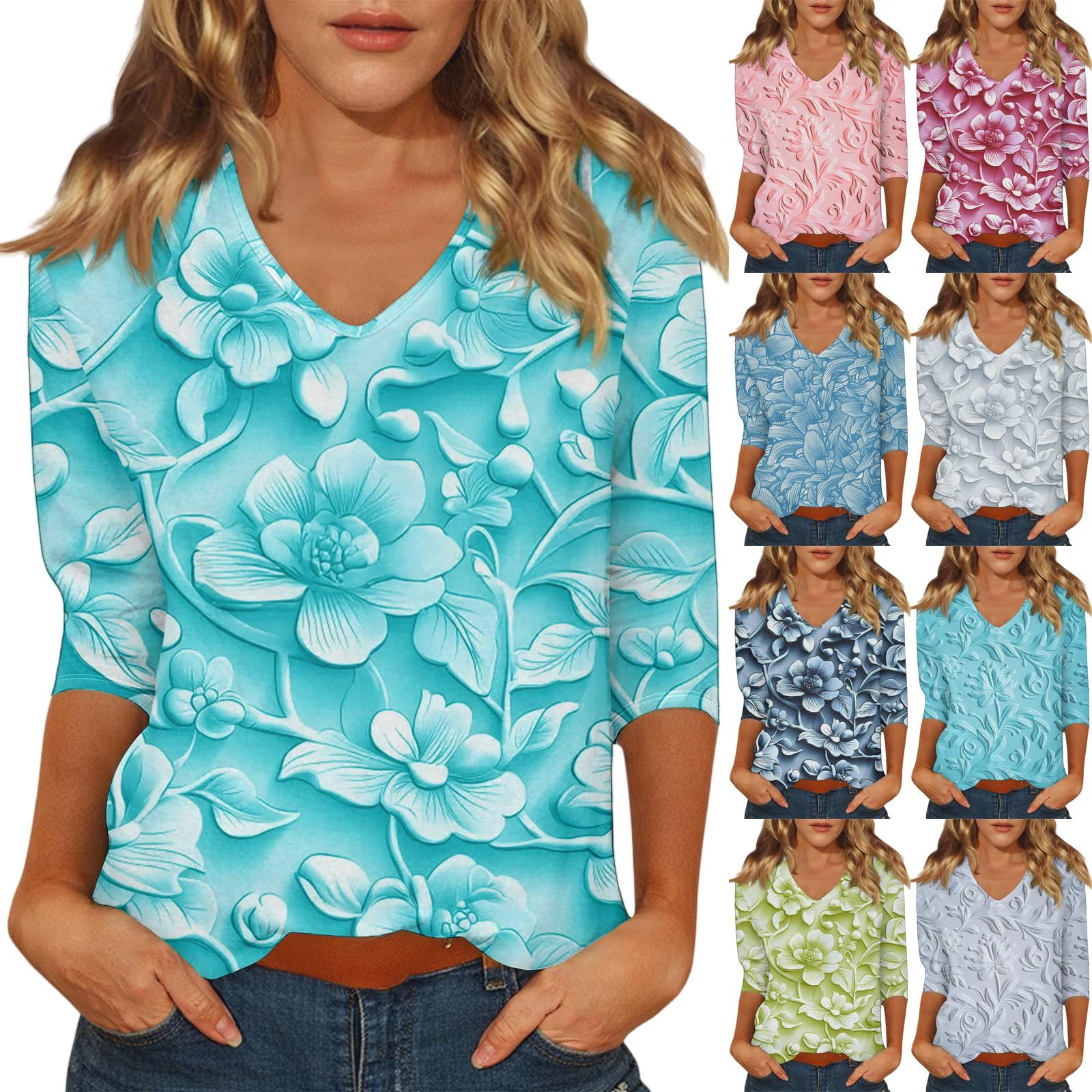 

Women s Casual Fashion Sexy Comfortable V-Neck Floral Seven Sleeve Top XL