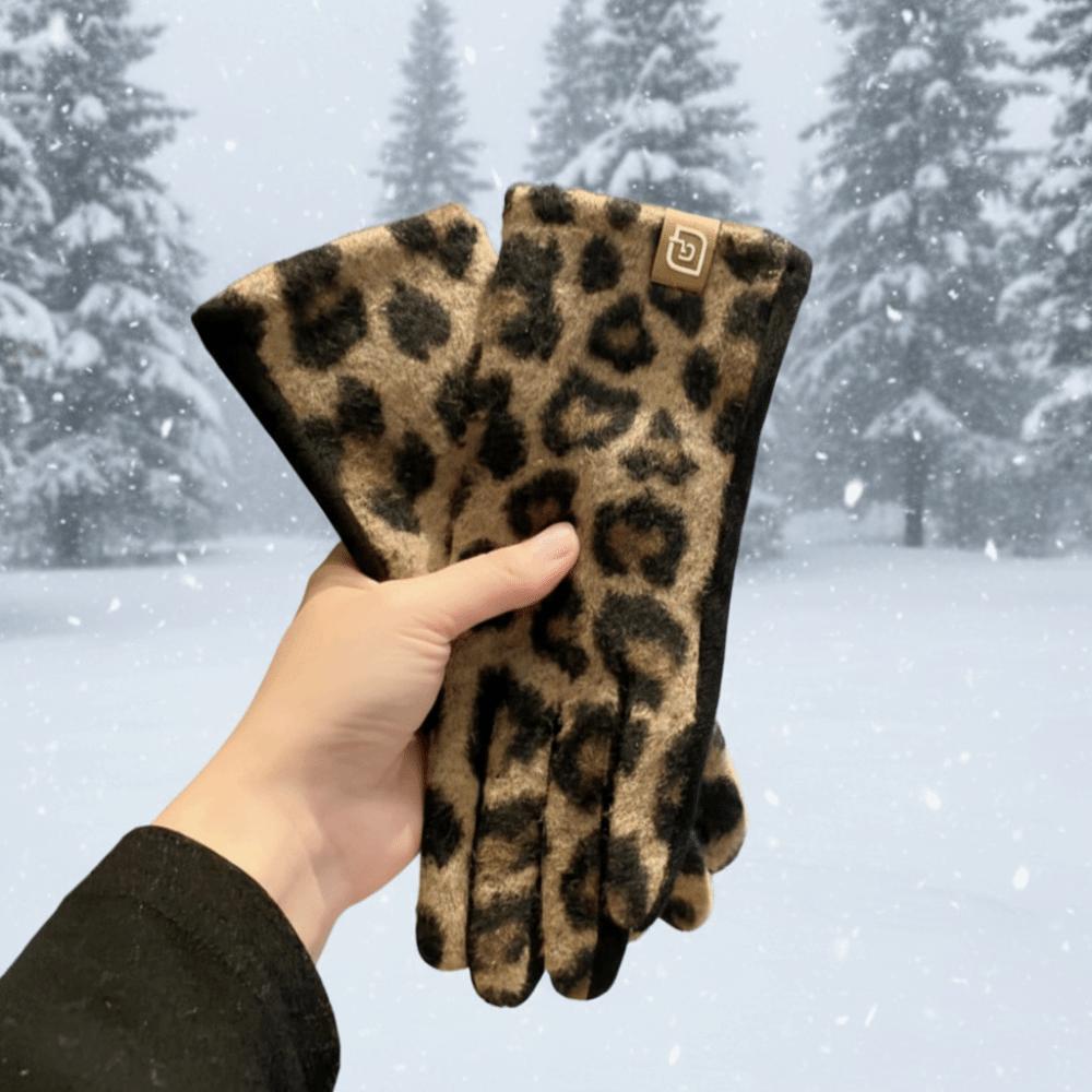 Kälteschutz Winterhandschuhe Warmhalten Winddichte Fäustlinge Handschuhe mit Leopardenmuster Winter Radfahren