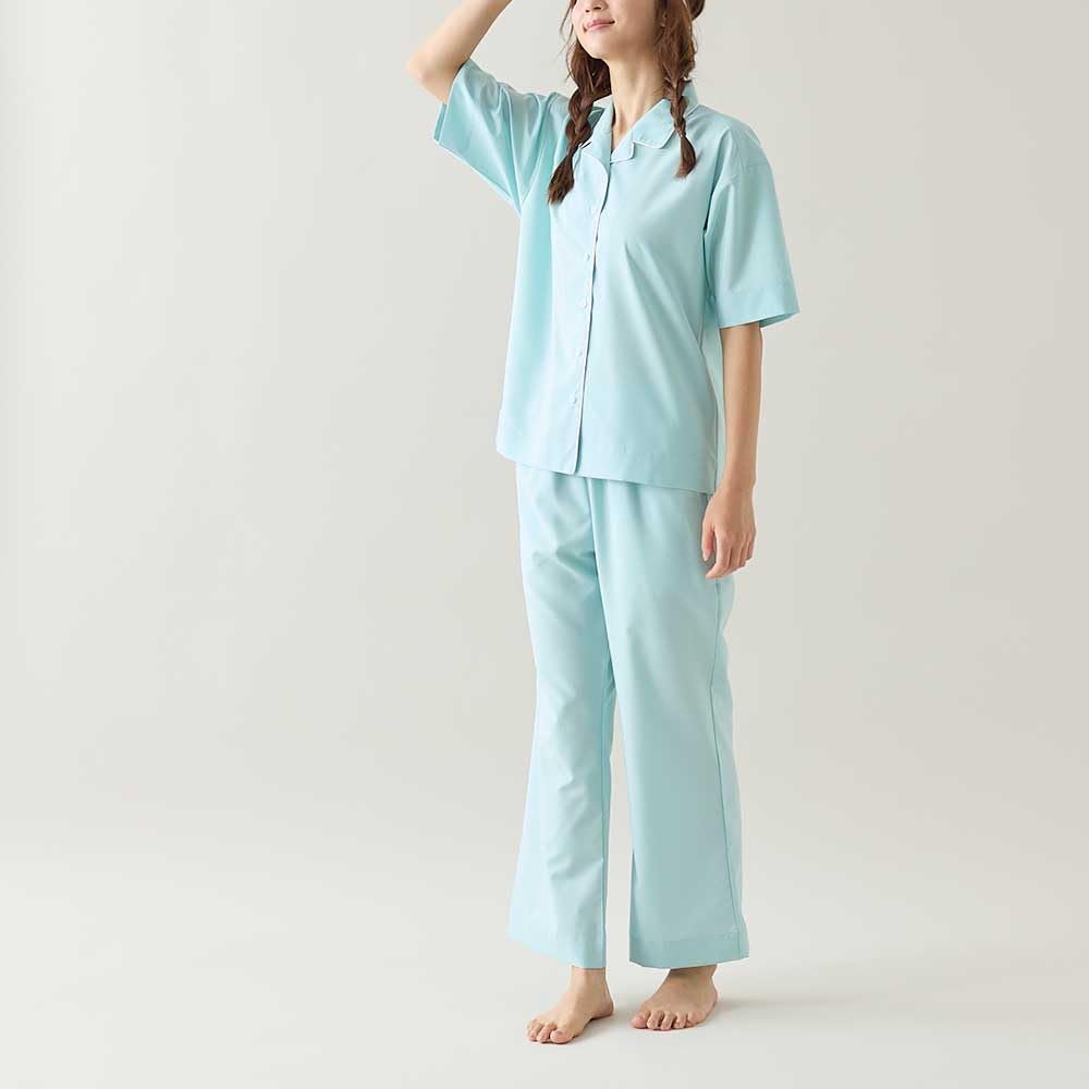 Gunze TZX696 Tuche Short Sleeve and Long Pants Navy Women's Pajamas,