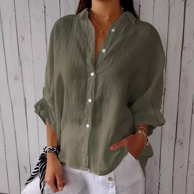 

Spring New Cotton Linen Shirt with Back Tie Design, Women’s Casual Blouse 5XL армія зелений колір