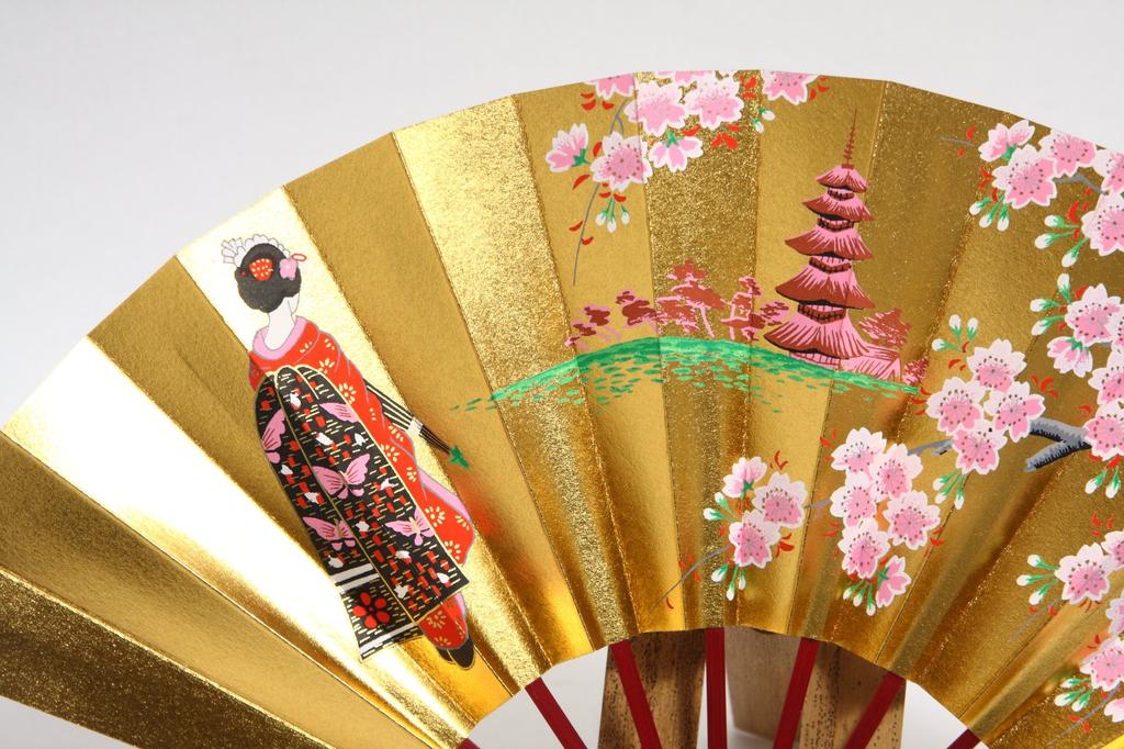 decorative with fan stand and box [Hasegawa] Kyoto-style fan, black-dyed frame, (Maiko design, 7.5 inches)