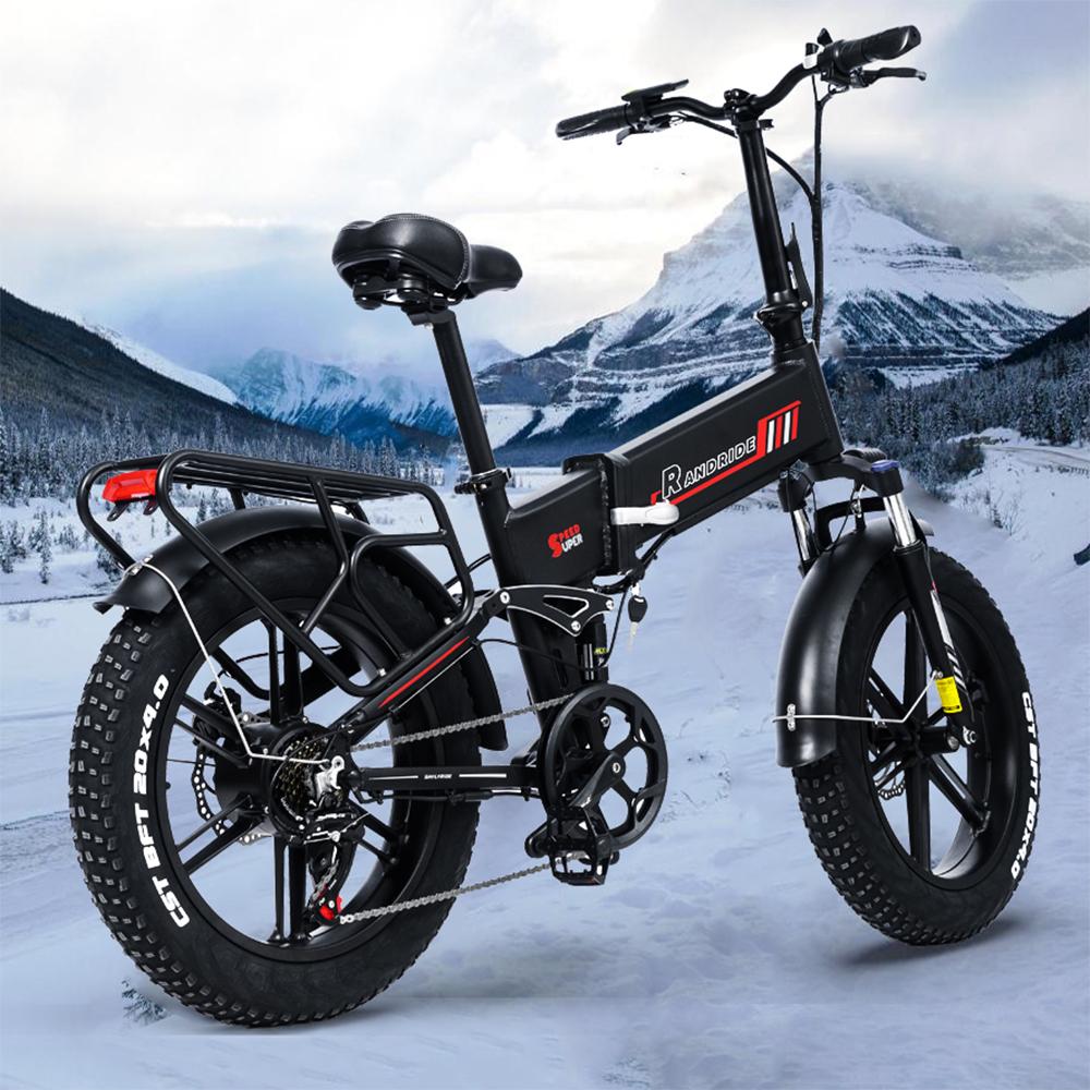 RANDRIDE Bicicletă electrică pliabilă 20*4.0 anvelope late Frâne pe disc duble Bicicletă electrică motor 1000W Suspensie completă bicicletă electrică YX20M