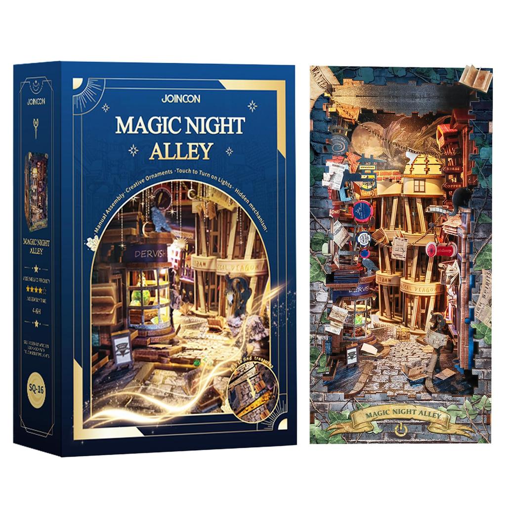 Spilay Booknook Miniature Dollhouse Kit Bookstand Bookshelf Decoration Dollhouse DIY Craft Handmade Wooden Gift Dollhouse Christmas Gift For Ages 14