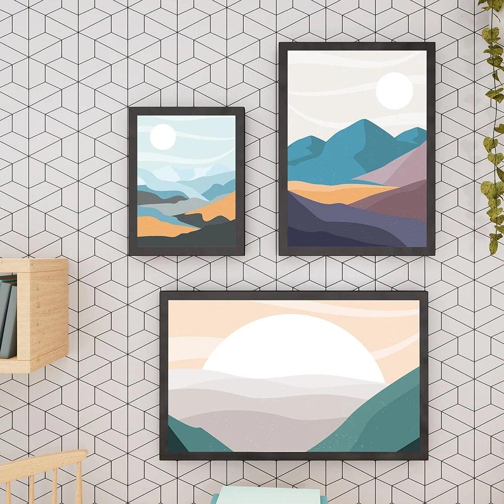 

Abstract Mountain Sunrise Painting Landscape Poster and Printing Wall Art Sunset Picture for Living Room Wall