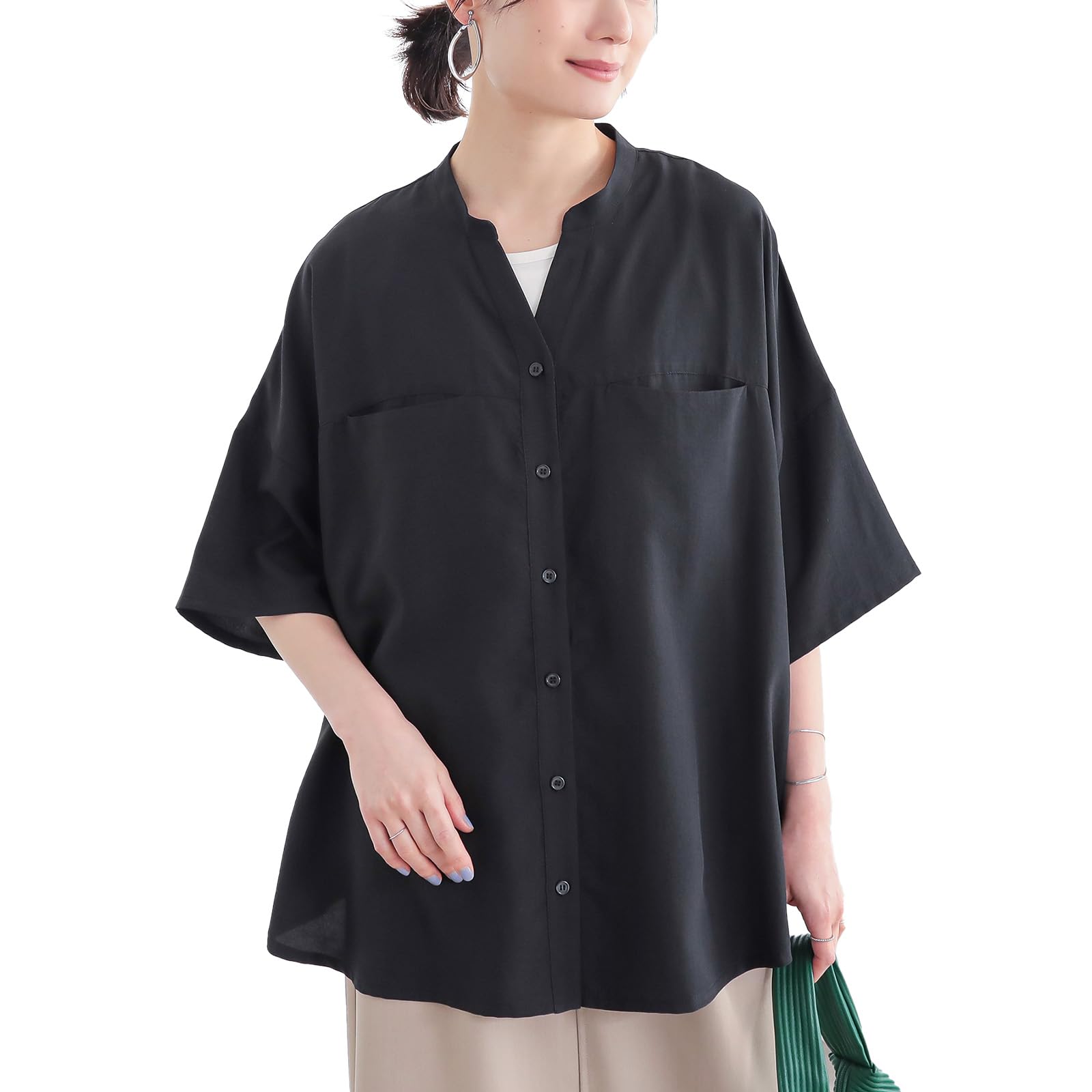 

Oshare Walker Skipper Tops Blouse Sweat Casual Slimming Loose Fit Simple Elegant Stylish Commuter Office 12tn0gn n OrLABEL [Sweat-Resistant Shirt] чёрный