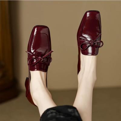 2026 New Shoes for Women Loafers Woman Footwear Chunky Heels Luxury Leather Casual with Medium Square Toe Block Heel Red On Sale