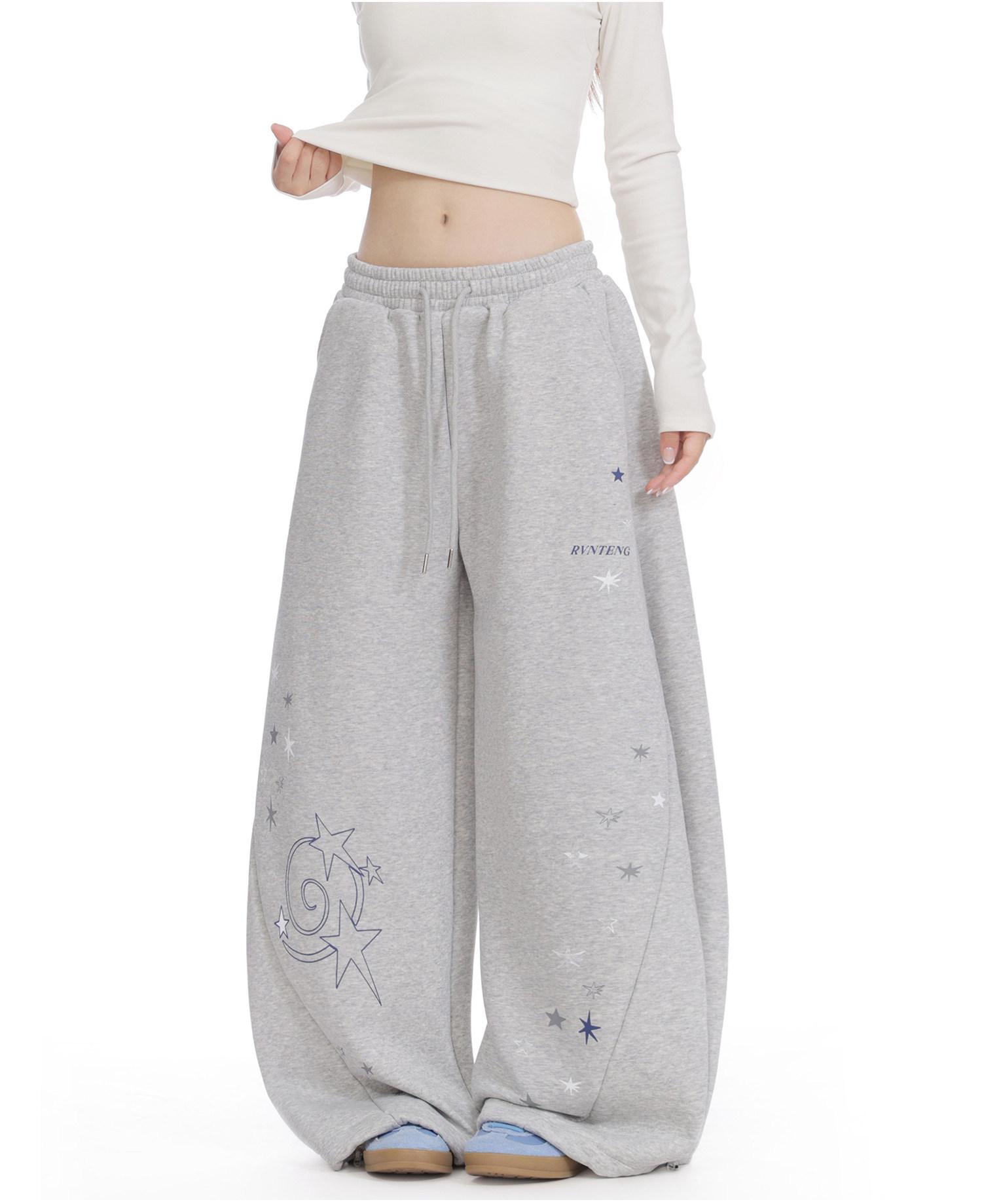 

Retro Star Print Wide-Leg Sweatpants - Unisex Dance Pants Extra Large серый