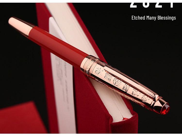 MoonMan P135 Fountain Pen, Fine Nib, Fu Character, Limited Edition Gift Box, Red Rose Gold Unisex