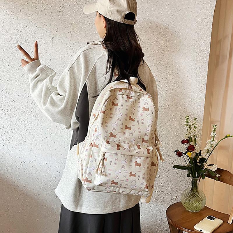 Cute Printed Puppy Dachshund College Style Backpack Student Schoolbag Portable Large Capacity Travel Shoulder Bag