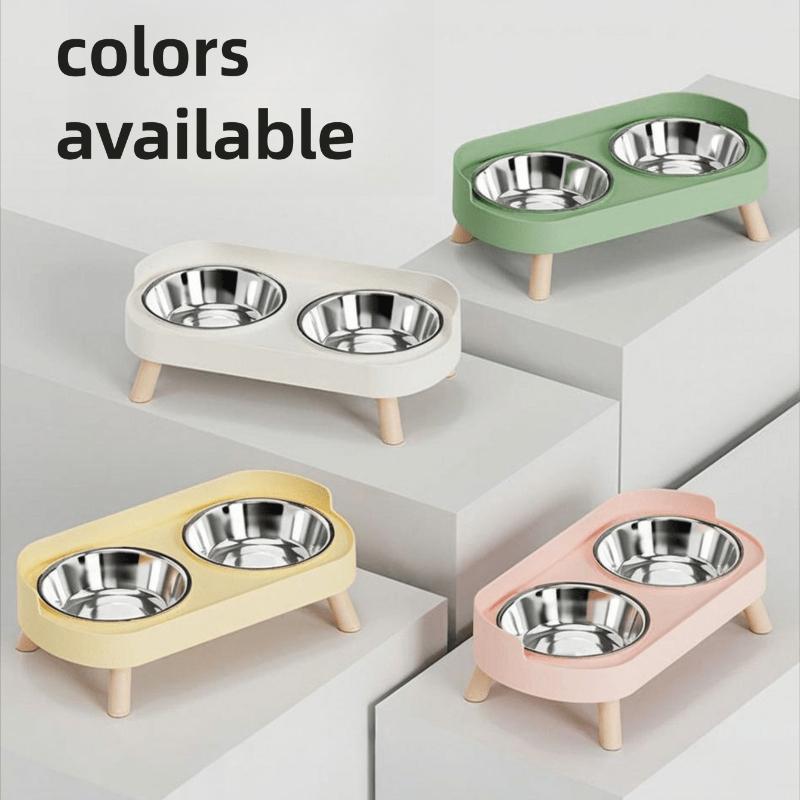 Elevated Stainless Steel/Plastic Pet Bowls Set with Stand, Dual Bowls for Small Dogs and Cats, with Splash Guard - Pet Feeder