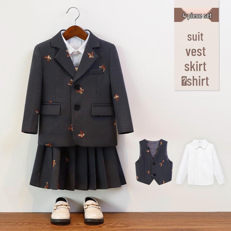 Children's Autumn/Winter Academy Style Suit Set for Boys and Girls - Formal Wear Skirt and Suit for Performances