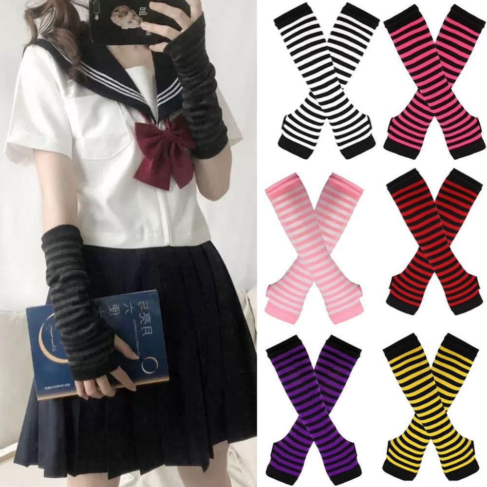 Fashion Women Striped Elbow Gloves Y2K Warmer Knitted Long Fingerless Gloves Christmas Gifts Classic Black And White Wristband