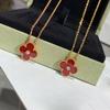 Women's Four-leaf Clover Necklace Single Flower White Mother-of-pearl Red Agate Pendant Clavicle Chain