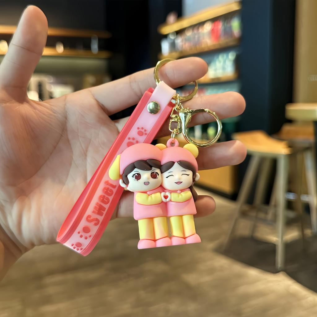 Cartoon Character Couple Keychain Cute Soft Plastic Doll Car Keychain Fashion Gift Bag Pendant