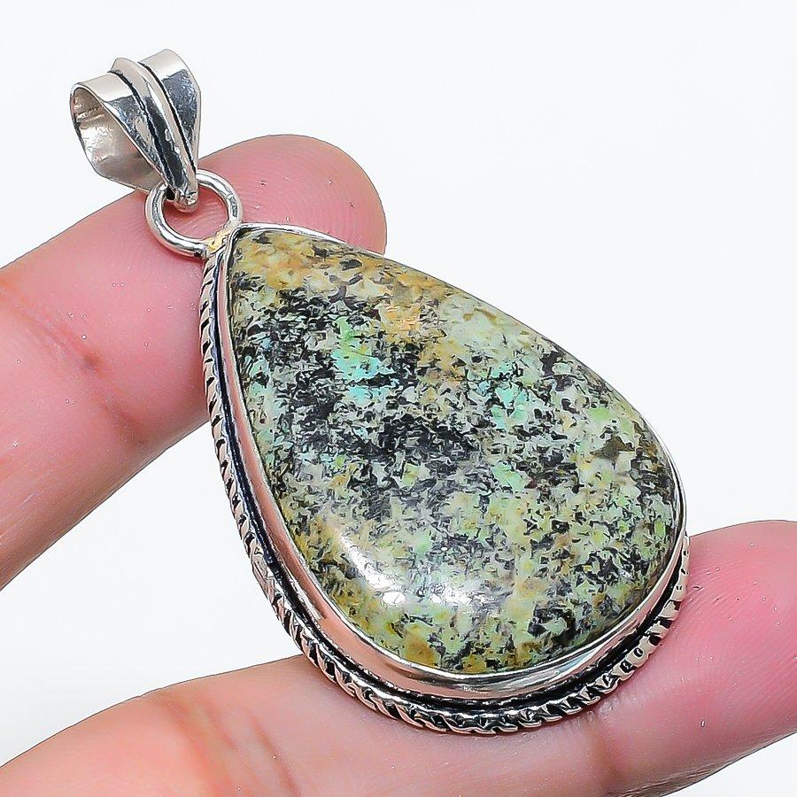 Natural Tibetan Turquoise Gemstone 925 Sterling Silver Pendant 2.13 AP-15850