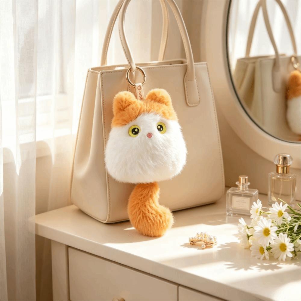 Cute Cat Cat Plush Pendant Oval Kitten Plush Keychain Cat Plush Doll Keychain  Birthday Gift