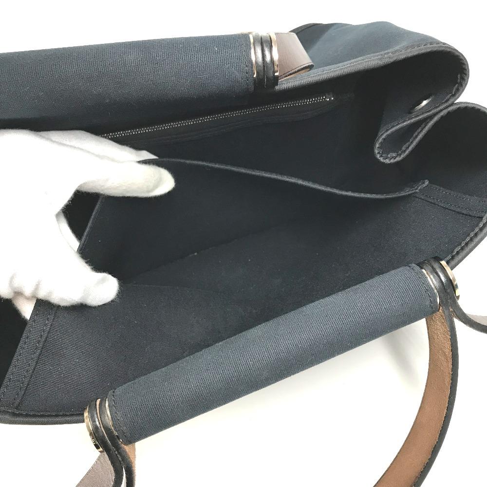 HERMES Kabak Elan PM Shoulder Bag Tote Bag Leather/Canvas Dark navy