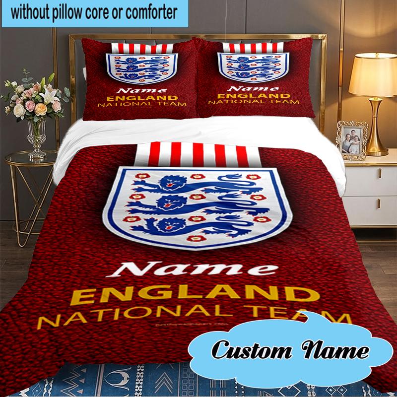 Custom Name England Football Crest Bedding Set 3pcs, Bedding Set Including 1pc Duvet Cover And 2pcs Pillowcases for Bedroom, Dormitory Gift