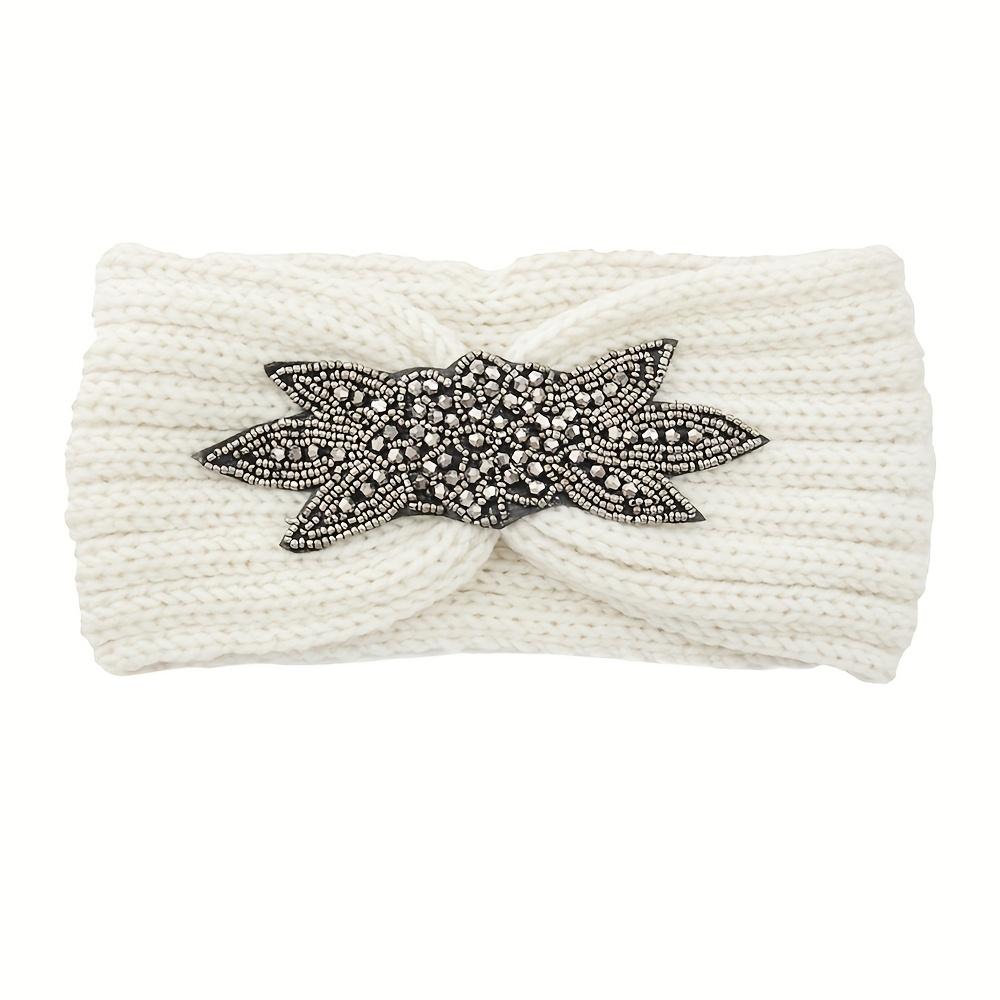 

Women s Winter Headband with Rhinestone, Girls Elastic Ear Warmers, Wide Headband for Autumn and Winter молоко, білий колір
