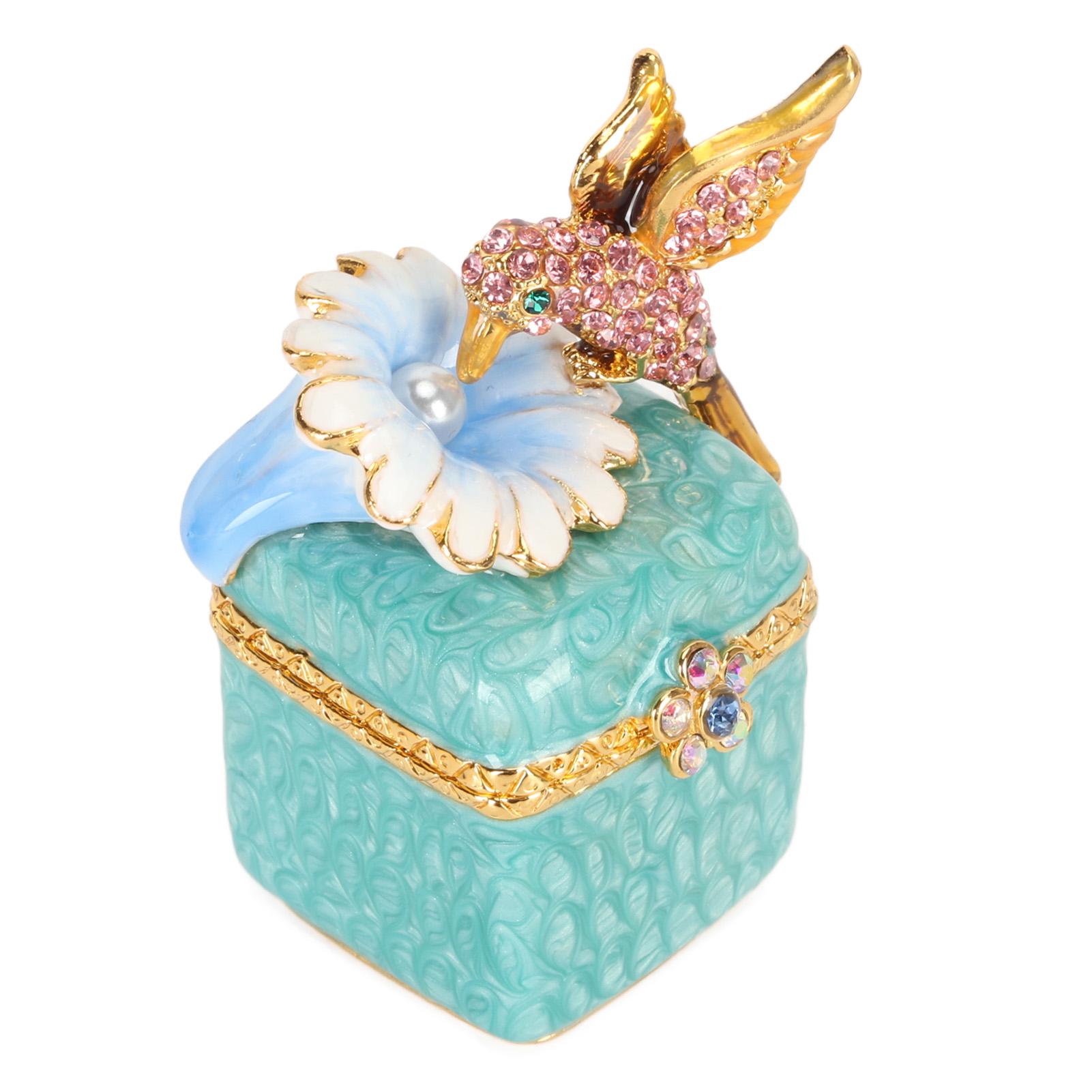 

Bird Figurine Jewelry Box Hand Painted Decorative Metal Mini Hinged Jewelry Holder for Rings Earrings Necklaces Blue синий