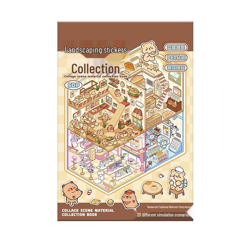 3D Cottage Landscaping Sticker Book: Children's Miniature Scenes for Decompression and Collage